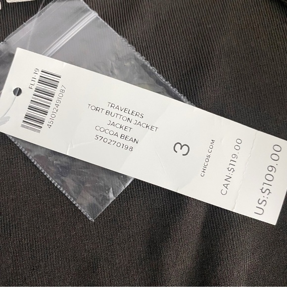 NEW Chicos Travelers Tort Button Jacket Cardigan 3 (XL - 16 / 18) Cocoa Bean - Picture 6 of 9